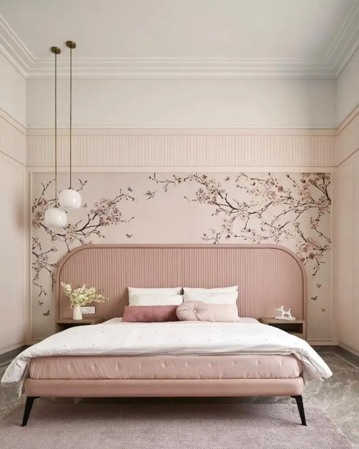 luxury-master-bedroom-with-neutral-toned-wallpaper-feature-wall