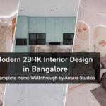 Modern 2BHK interior design in Bangalore by Antara Studios featuring Ocean Breeze modular kitchen and luxury bedrooms