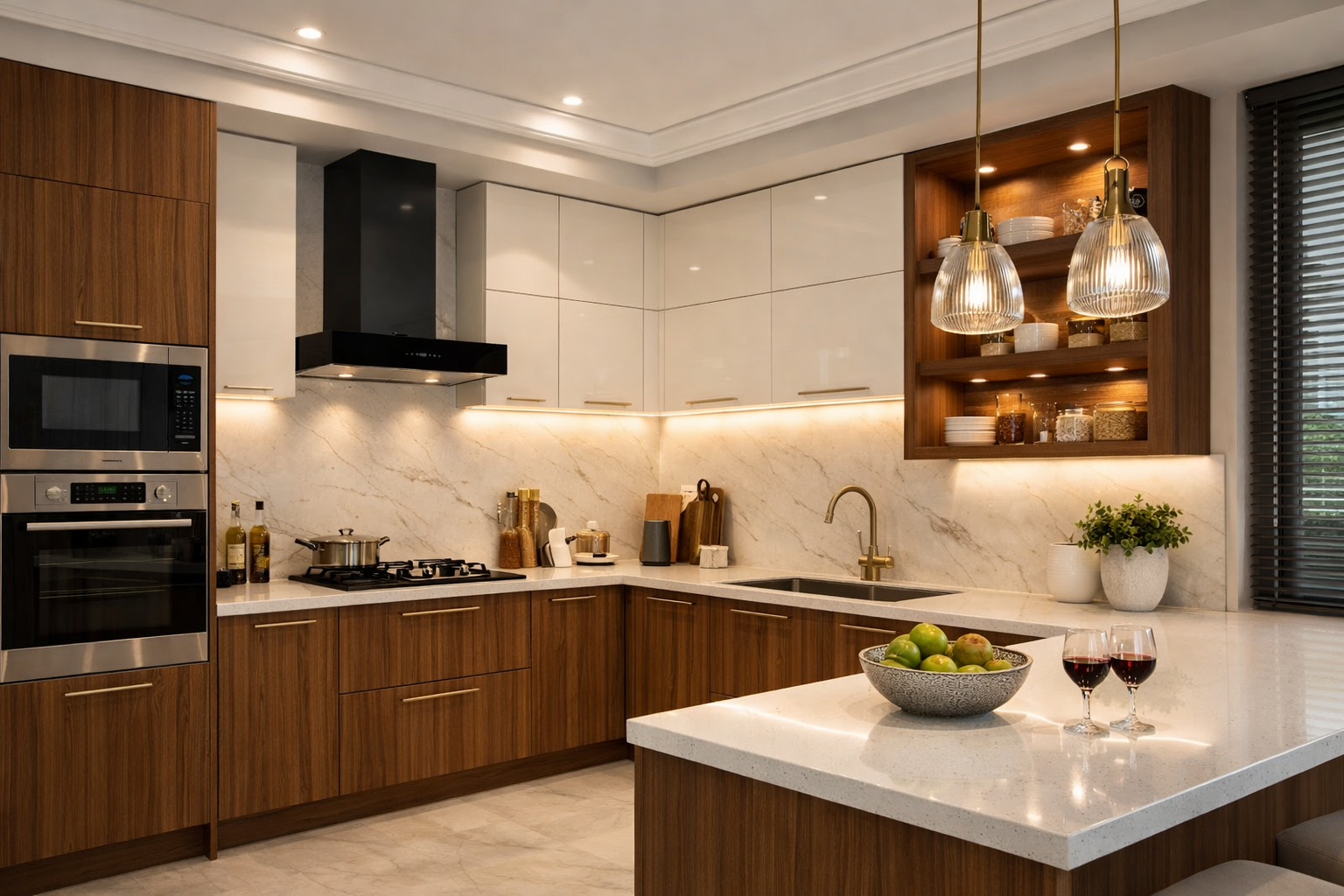 Modern U-shaped modular kitchen design in Bangalore