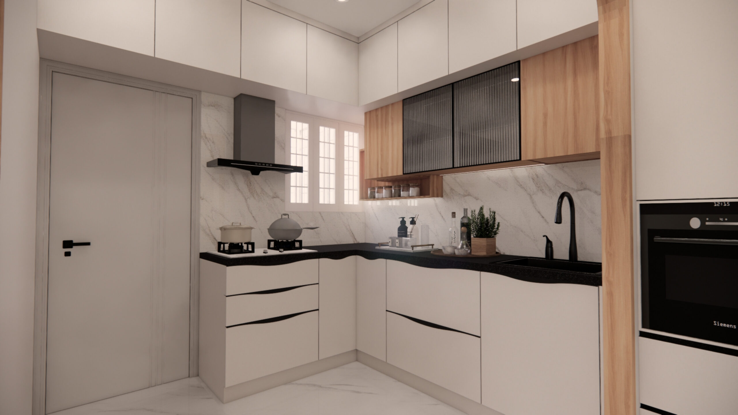  L-shaped-kitchen-with-breakfast-counter-in-Indian-home