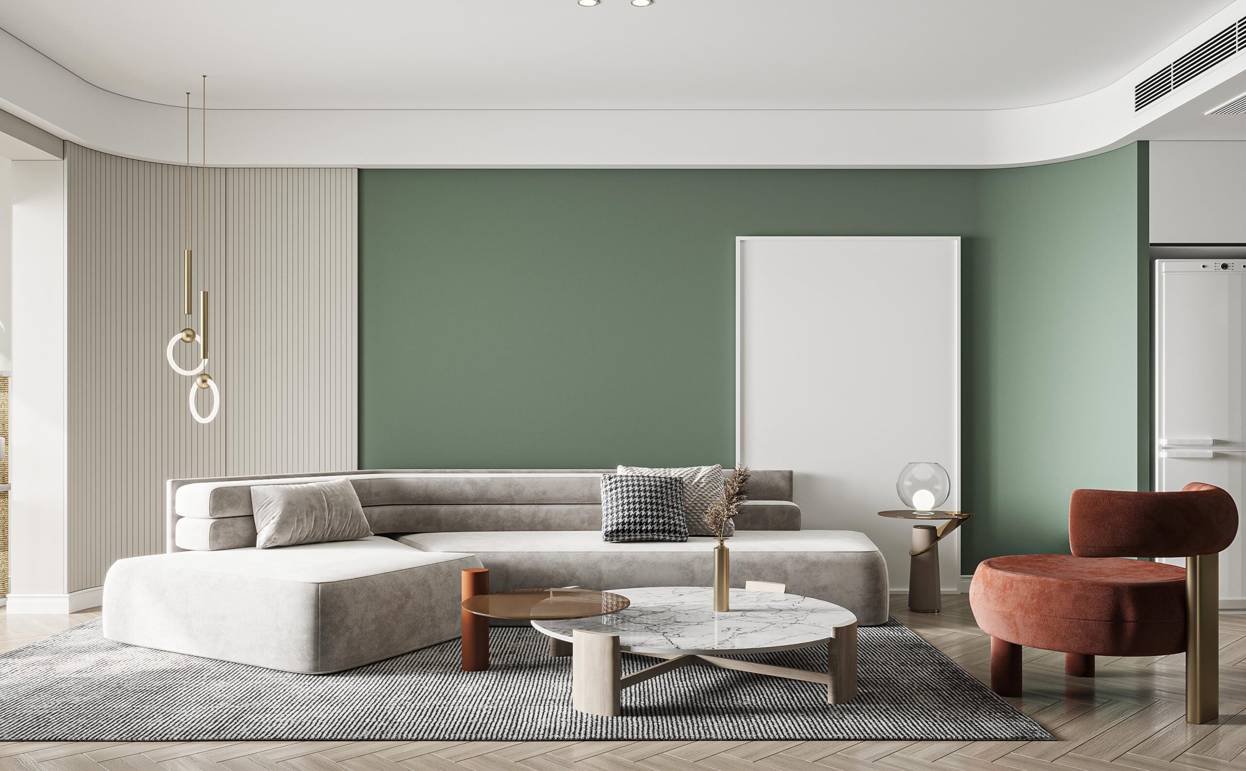 green accent wall modern home